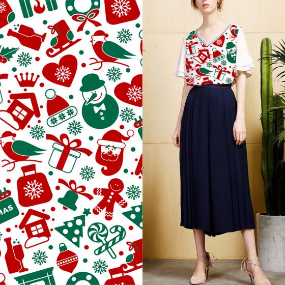 Best selling no moq christmas design digital printed polyester cloth fabric for shirt